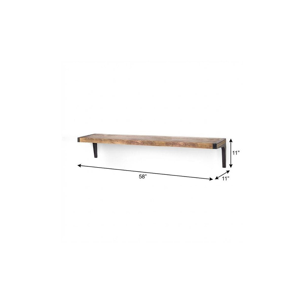 58" Brown Solid Wood Wall Mounted Accent Shelf