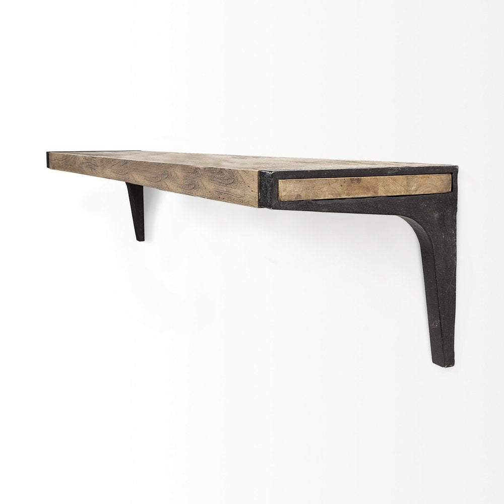 58" Brown Solid Wood Wall Mounted Accent Shelf