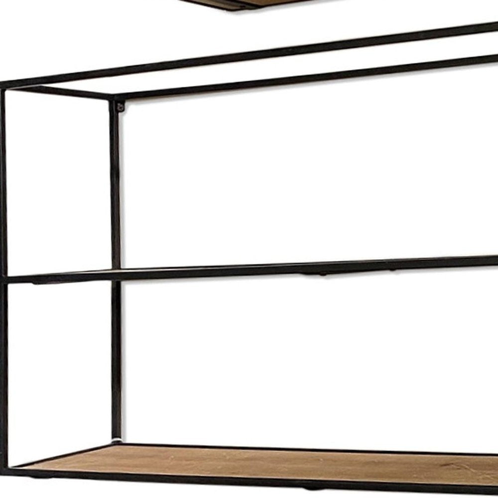 15" Black Solid Wood Wall Mounted Accent Shelf