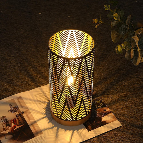 11" Black Metal Pierced Desk Lamp With Cylinder Shade