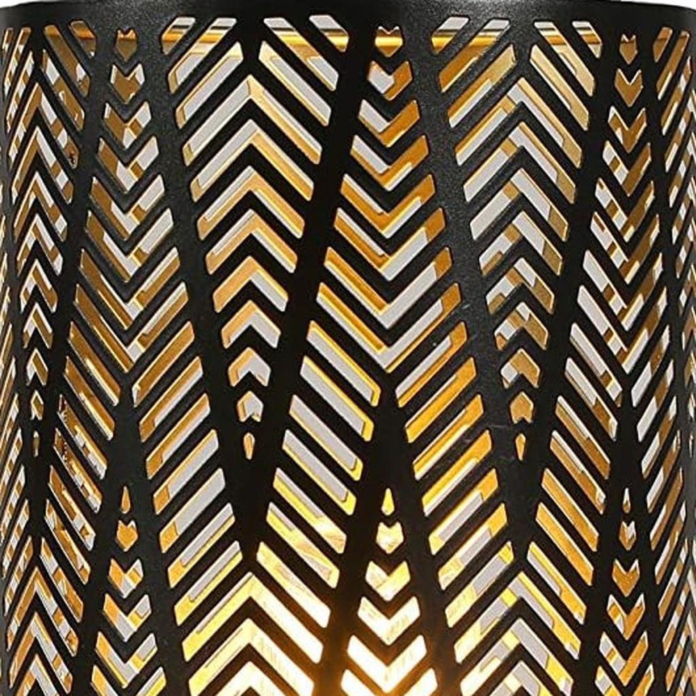 11" Black Metal Pierced Desk Lamp With Cylinder Shade