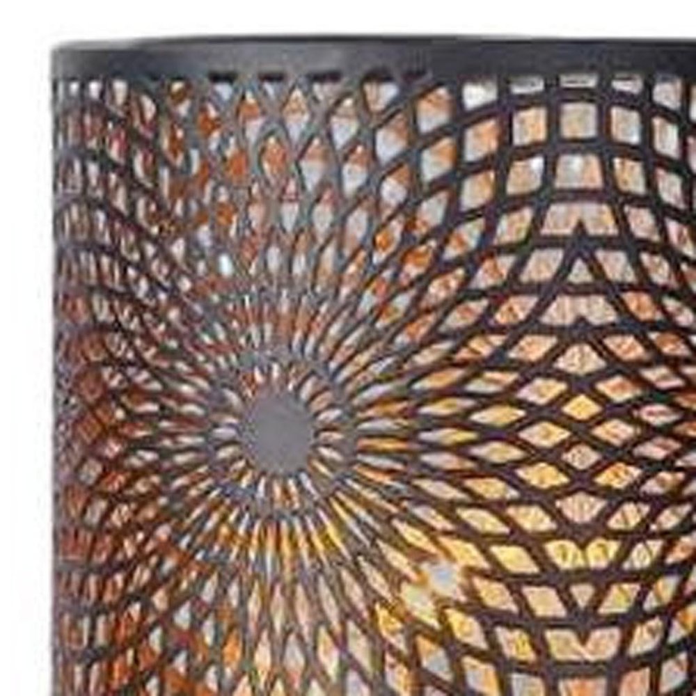 8" Black Metal Pierced Novelty Desk Lamp With Cylinder Shade