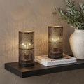8" Black Metal Pierced Novelty Desk Lamp With Cylinder Shade