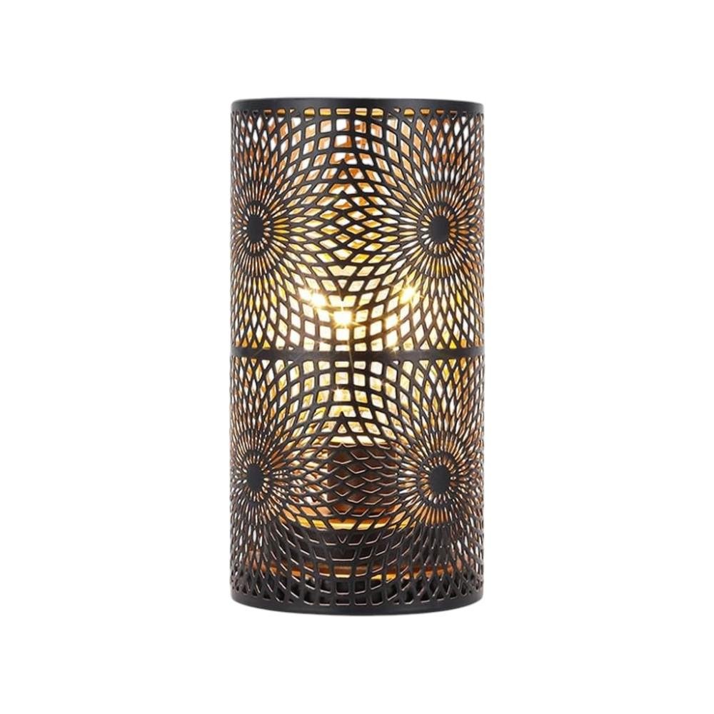 8" Black Metal Pierced Novelty Desk Lamp With Cylinder Shade