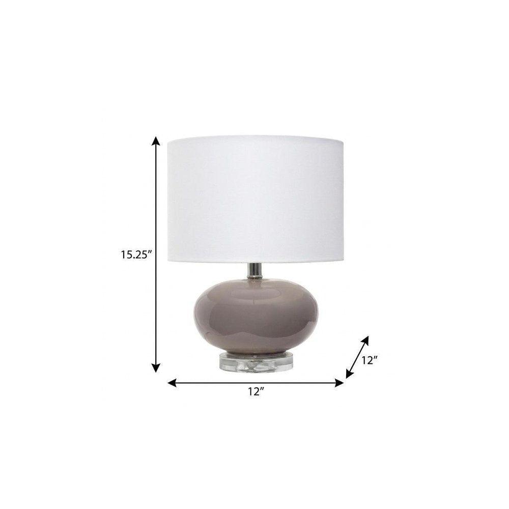 15" Gray Taupe Glass Round Table Lamp With Drum Shade