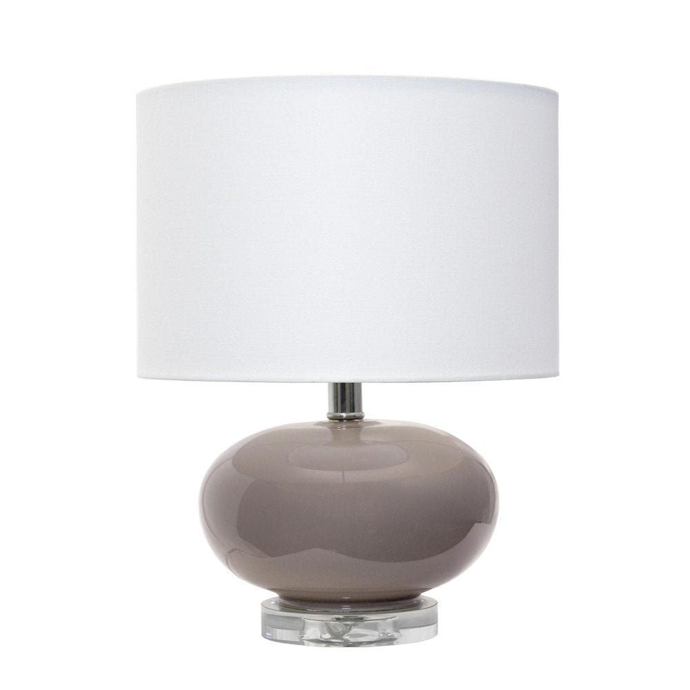 15" Gray Taupe Glass Round Table Lamp With Drum Shade