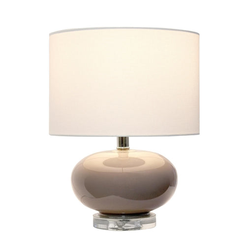 15" Gray Taupe Glass Round Table Lamp With Drum Shade