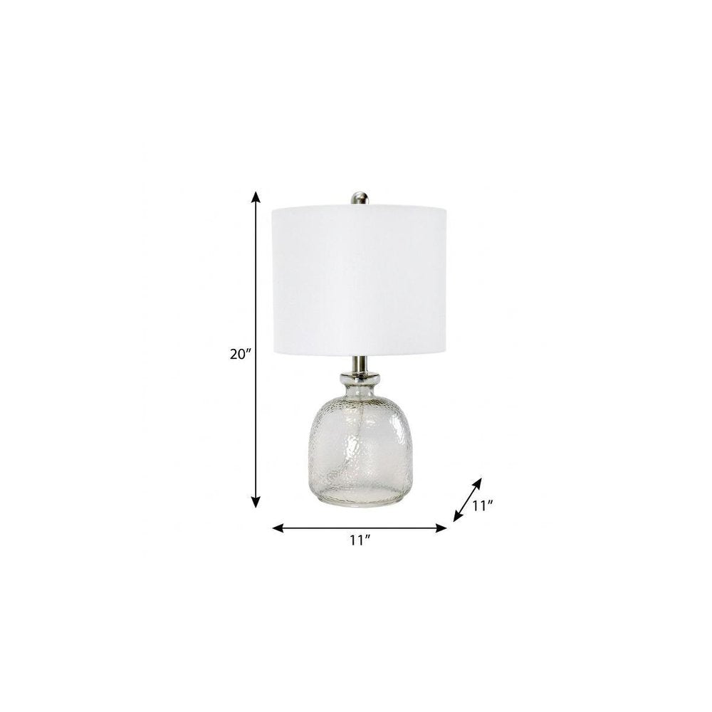 20" Light Gray Textured Glass Table Lamp With White Drum Shade