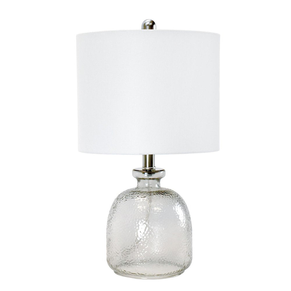 20" Light Gray Textured Glass Table Lamp With White Drum Shade