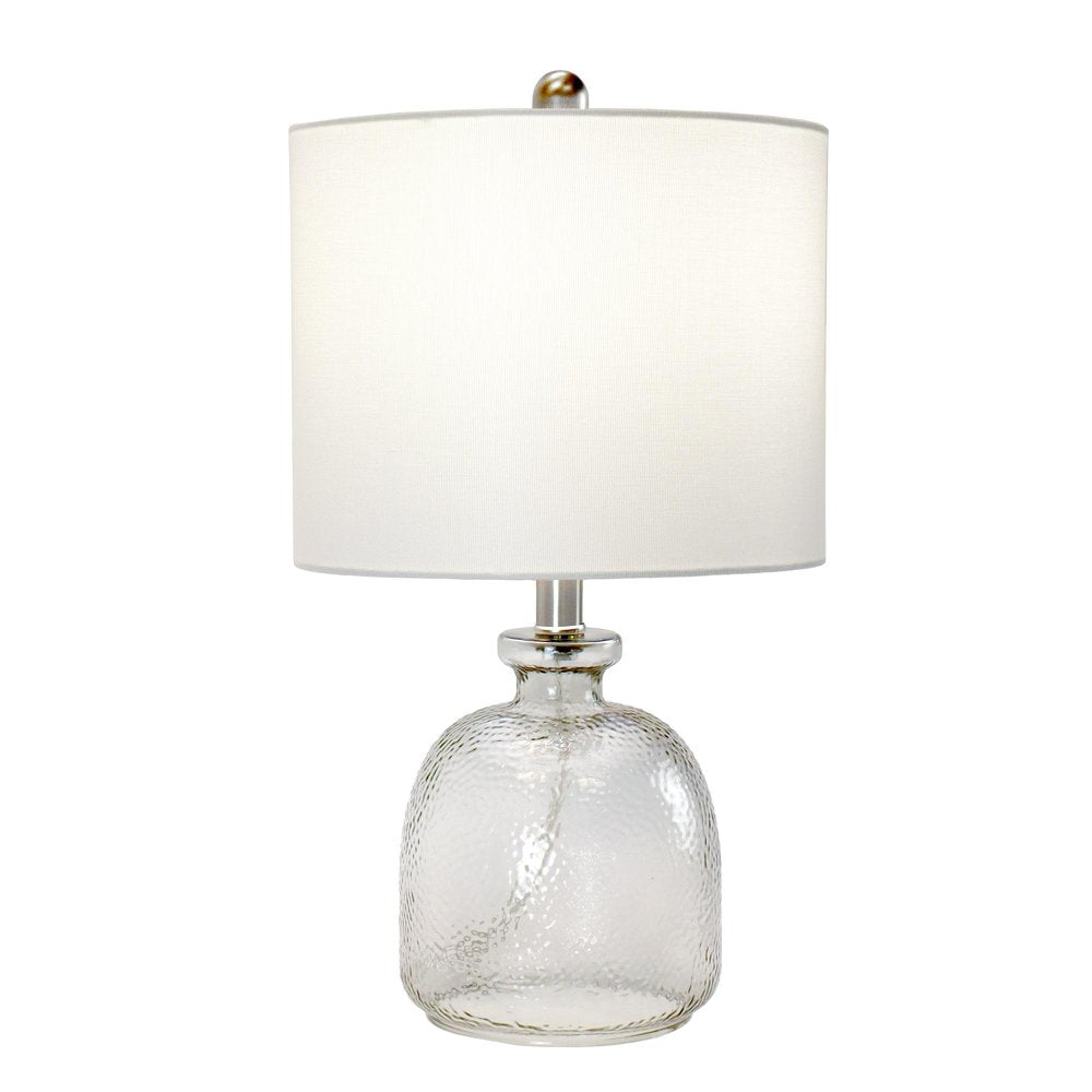 20" Light Gray Textured Glass Table Lamp With White Drum Shade