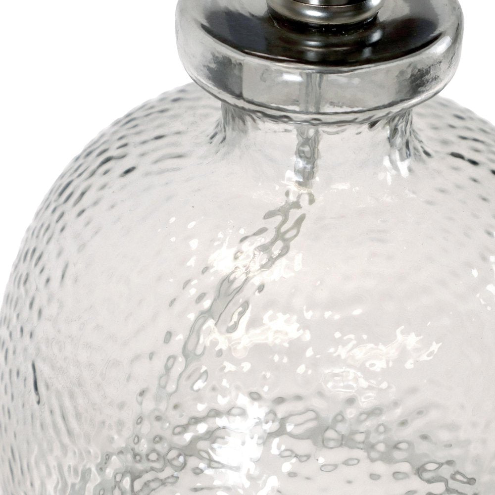 20" Light Gray Textured Glass Table Lamp With White Drum Shade