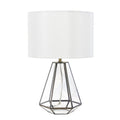 18" Clear And Brass Glass And Metal Geometric Table Lamp With Drum Shade
