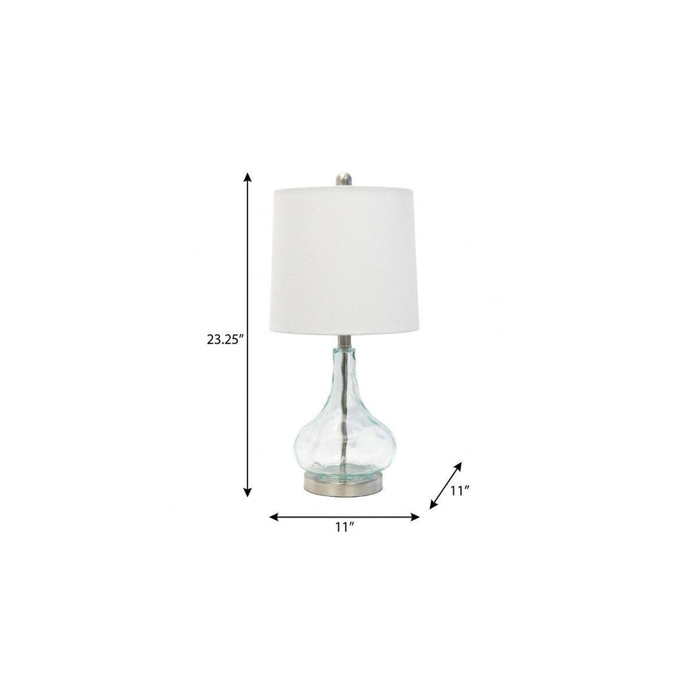 23" Teal Blue Translucent Glass Gourd Table Lamp With Drum Shade