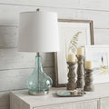 23" Teal Blue Translucent Glass Gourd Table Lamp With Drum Shade