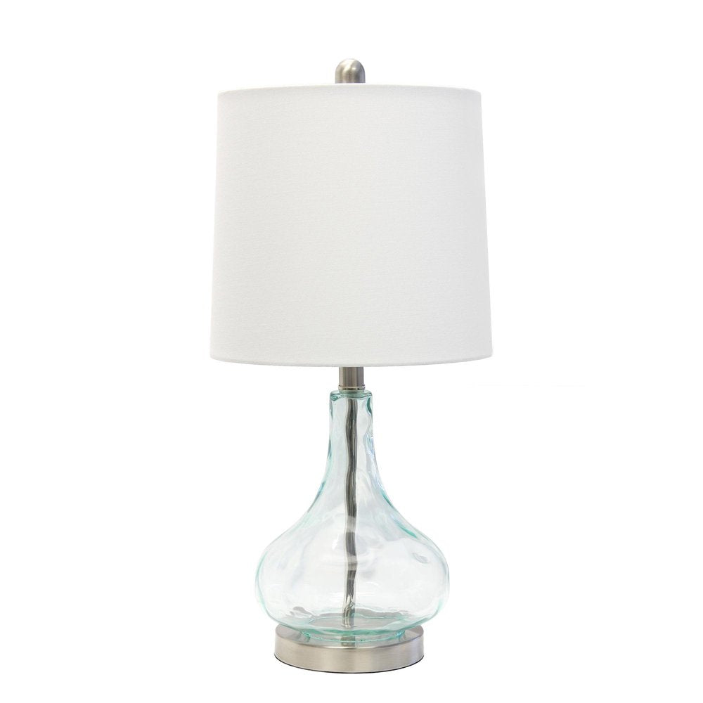 23" Teal Blue Translucent Glass Gourd Table Lamp With Drum Shade
