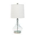 23" Teal Blue Translucent Glass Gourd Table Lamp With Drum Shade
