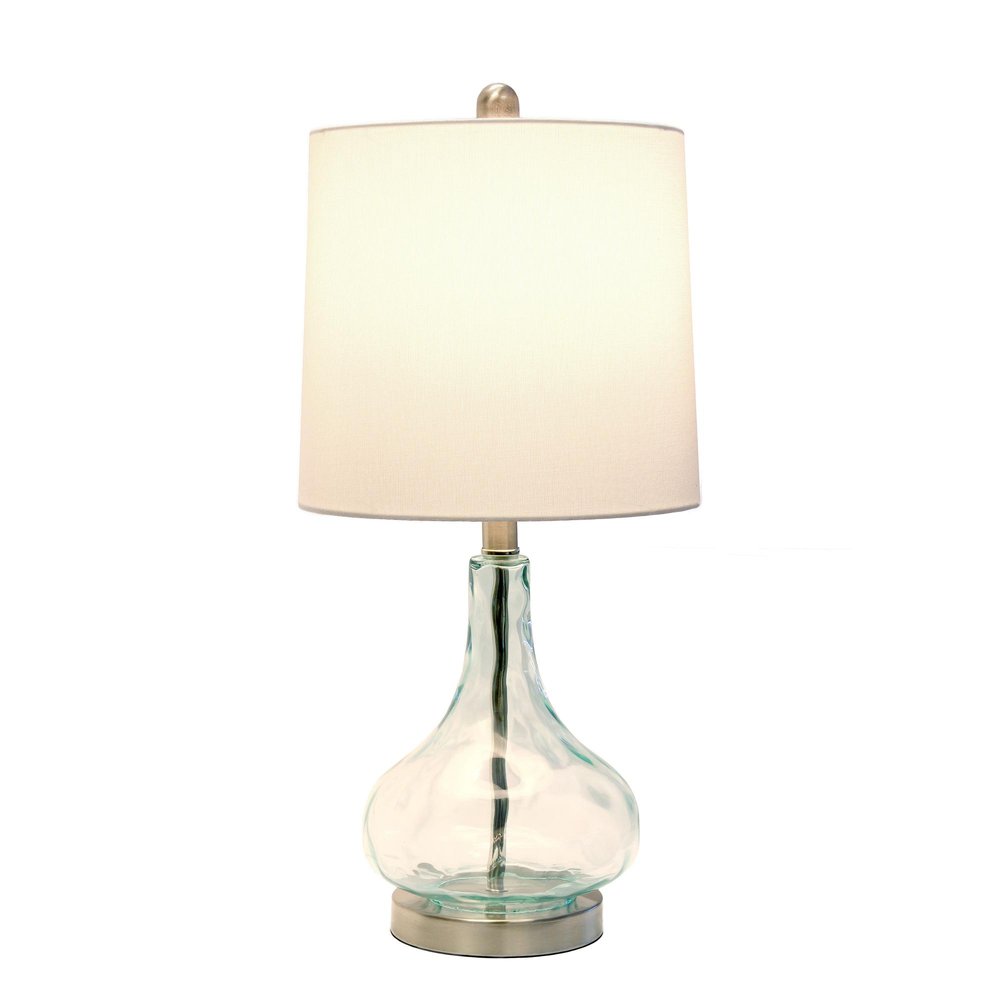23" Teal Blue Translucent Glass Gourd Table Lamp With Drum Shade