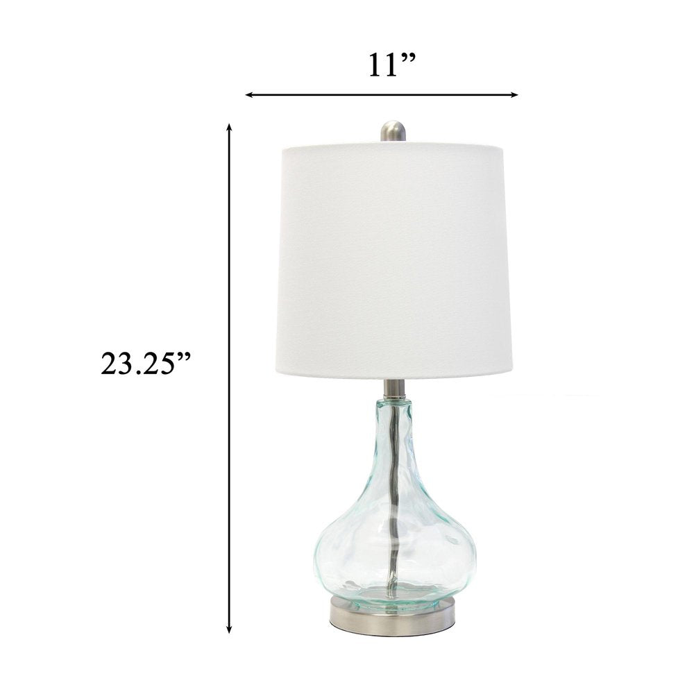 23" Teal Blue Translucent Glass Gourd Table Lamp With Drum Shade