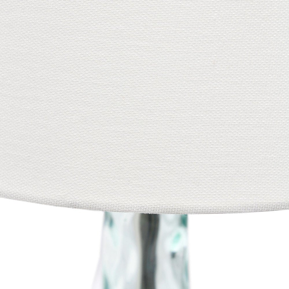 23" Teal Blue Translucent Glass Gourd Table Lamp With Drum Shade