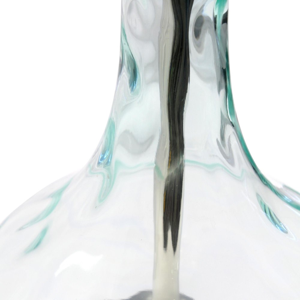 23" Teal Blue Translucent Glass Gourd Table Lamp With Drum Shade