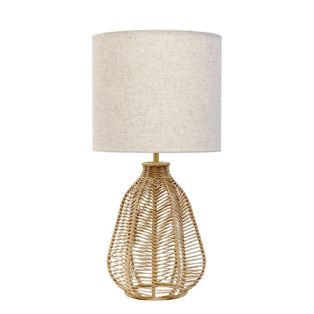 21" Natural Rope Rattan Table Lamp With Drum Shade