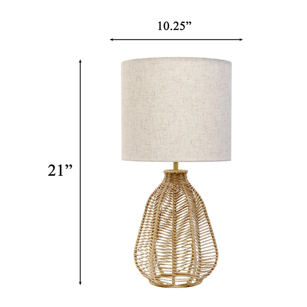 21" Natural Rope Rattan Table Lamp With Drum Shade