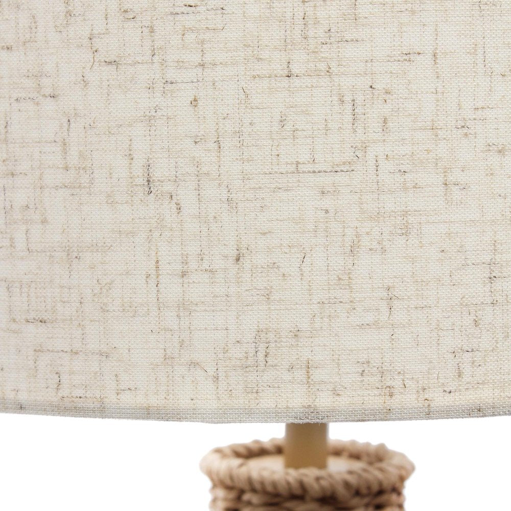 21" Natural Rope Rattan Table Lamp With Drum Shade