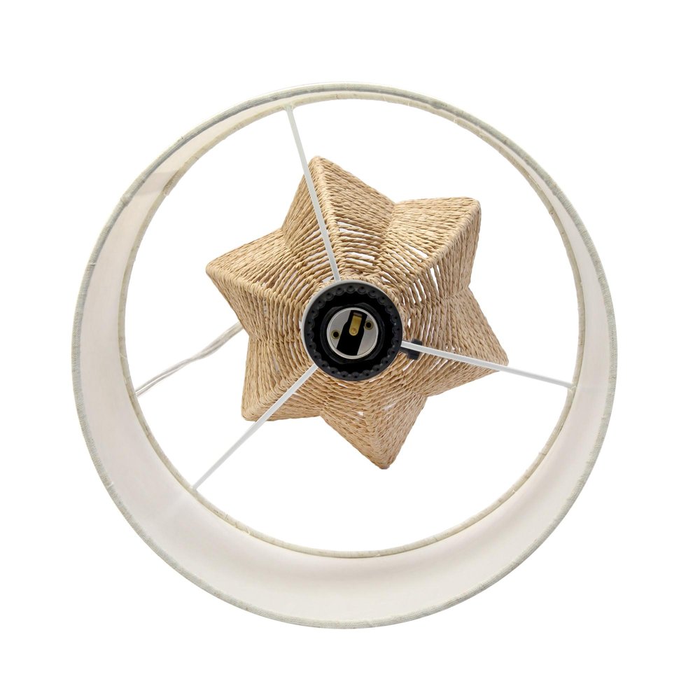 21" Natural Rope Rattan Table Lamp With Drum Shade